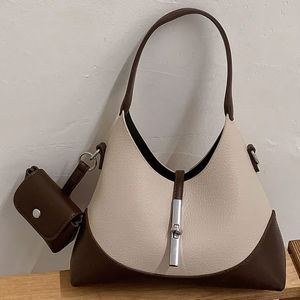 Sac à main pour femme en cuir PU souple de haute qualité, design rétro exquis avec empiècements de couleurs, sac à main à porter à la main ou en bandoulière - Product Image 1