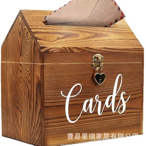 Wooden <b>Wedding</b> <b>Card</b> <b>Box</b> With Heart Lock Rectangular Storage <b>Box</b> For Home Desktop Use - Product Image 5