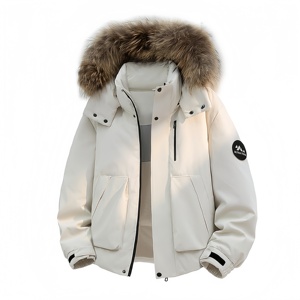 Chaqueta de Plumón Personalizada para Hombre, Ropa de Trabajo de Invierno, Chaqueta con Capucha y Cierre de Cremallera con Detalles de Piel - Product Image 2