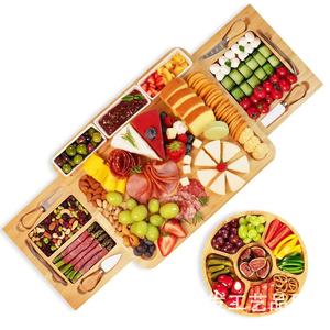 Planche à fromage en bambou rétractable, planche à découper pour fruits et pain, plateau de service pour fêtes et desserts avec ensemble couteau et fourchette - Product Image 1