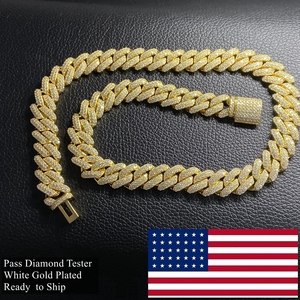 18 Zoll 10mm 14mm S925 Massives Sterlingsilber Weißgold Diamant VVS Moissanit Kubanische Gliederkette Miami Halskette für Herren - Product Image 6