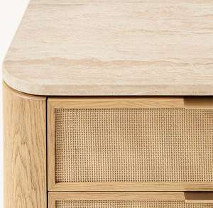 Comodino <span class=keywords><strong>MYHOME</strong></span> in Legno di Quercia Massello Francese con 3 Cassetti e Piano in Travertino, Arredamento di Alta Qualità per Camera da Letto - Product Image 4