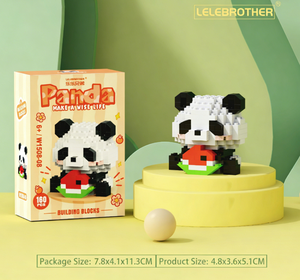 Panda mangeur <span class=keywords><strong>de</strong></span> pastèque en plastique ABS – Blocs <span class=keywords><strong>de</strong></span> construction micro – 160 mini-briques – Jouet pour assemblage créatif et présentation mignonne - Product Image 1