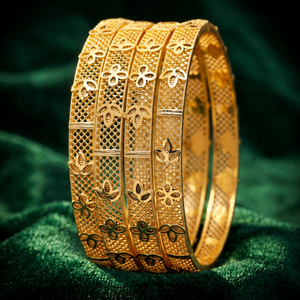 Wholesale Brass Dye Gold Plated Fashion <b>Bangles</b> Jewelry, Custom Dye Gold Filled <b>Bangles</b>, Traditional Floral Design <b>Bangles</b> <b>Set</b>. - Product Image 2