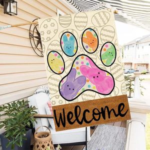RABUSOFA Bandera de Casa de Pascua de Bienvenida de Doble Cara, Banners de Huevos de Conejito Coloridos para Decoración de Granja al Aire Libre, 28x40 Pulgadas - Product Image 1