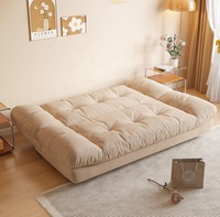 Canapé-lit droit 3 places en tissu nuage beige crème, convertible 2-en-1, avec coussin moelleux et confortable pour petit espace de salon