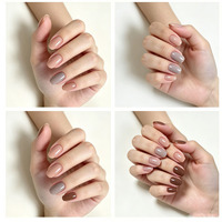 96 faux ongles ovales nude marron à presser, pack de 4 grilles, couvrance totale, avec colle gelée et lime à ongles pour femmes, pour le nail art DIY