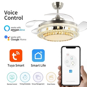 Chất Lượng Cao Sang Trọng Pha Lê Trần Người Hâm Mộ Ánh Sáng Và Điều Khiển Từ Xa 42Inch Vô Hình Pha Lê Quạt Trần Đèn LED Fan Ánh Sáng - Product Image 3