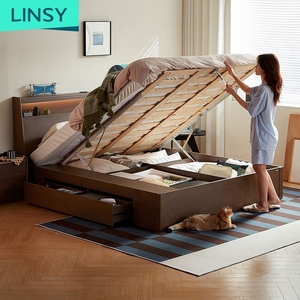 <span class=keywords><strong>Lit</strong></span> <span class=keywords><strong>mural</strong></span> hydraulique moderne en pin massif avec base de rangement haute, design durable, panneau en contreplaqué, petit emballage UY2A-A - Product Image 5