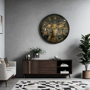 European Retro Coffee Table <b>Clock</b> With Gear Design Tempered Glass Top Silent <b>Mechanism</b> Living Room Decor - Product Image 4