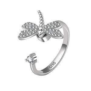 Anillo Antiestrés de Libélula con Micro Pavé de Circones, Bañado en Oro, Ecológico, de Cobre, Diseño Abierto para Mujer, Ideal para Fiestas y Eventos - ¡Venta Caliente! - Product Image 5
