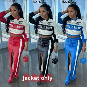 Vestes Y8005-fall pour femmes à manches longues moto PU veste en cuir femmes lettre impression manteau - Product Image 3