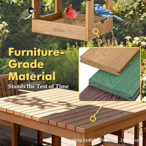 Mangeoire à oiseaux suspendue en bois massif pour extérieur, toutes saisons, résistante à la pluie, pour patio/balcon - Product Image 3