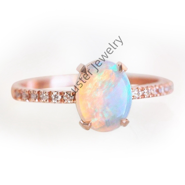 Luster Jewellery 10 14k Oval Ring, Moissanite 18k Gold Opal Ring