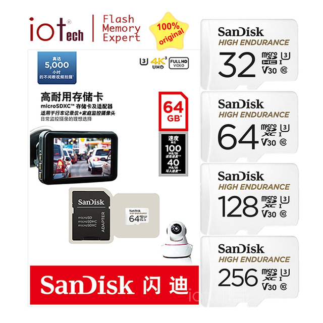 100% Original Endurance SanDisk Memory Card for CCTV Video Monitoring Equipment Wireless Camera 32 64gb 128gb Micro Tf SD Card