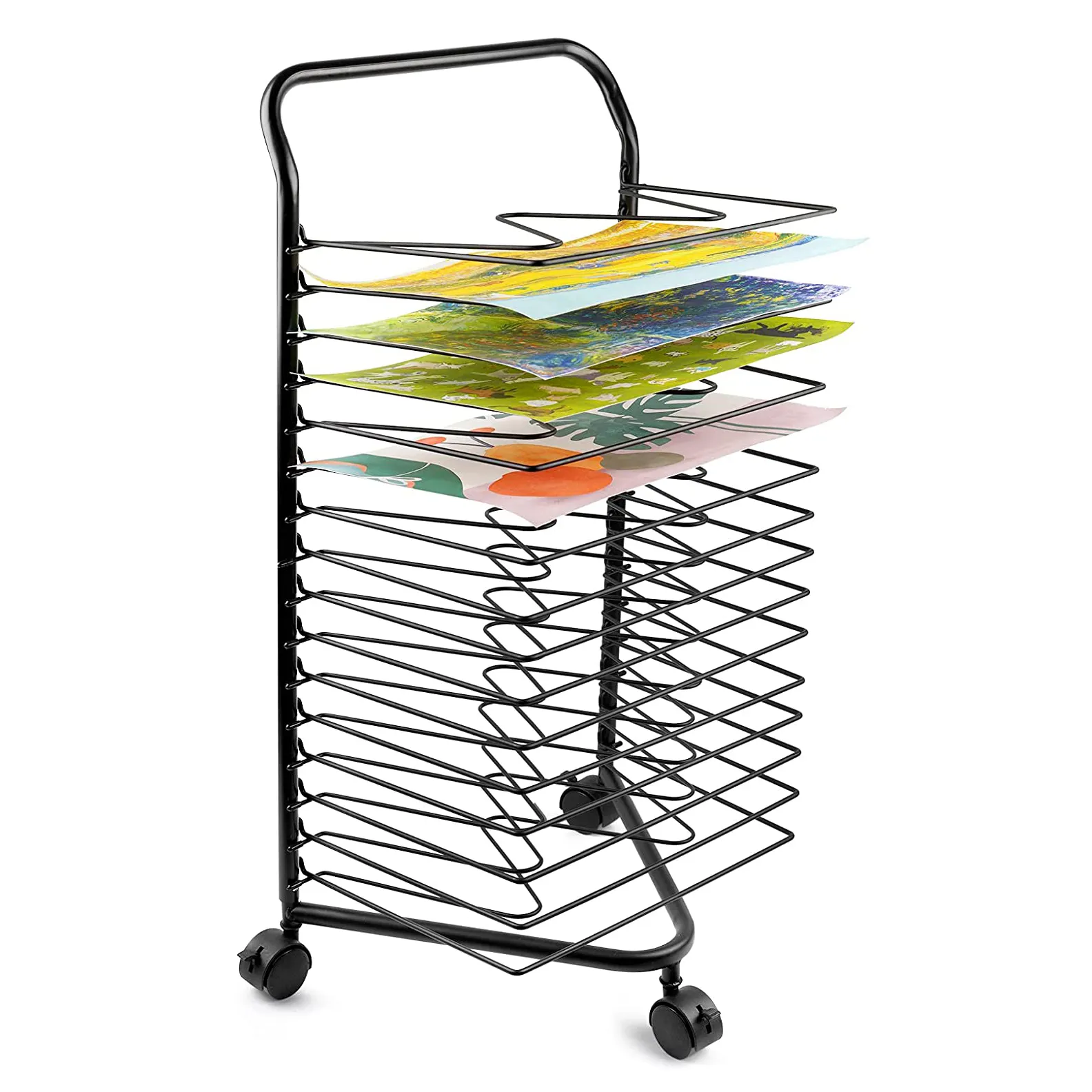 Art Drying Rack for Classroom Paint Drying Rack Art 16 Shelves Metal Artwork Storage Display Rack with Wheels