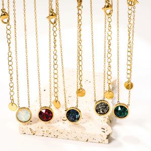 Collier Pendentif Rond Simple en Zircon Plaqué Or 18K en Acier Inoxydable, Bijou Multicolore en Pierres Précieuses, Vente en Gros Tendance - Product Image 4