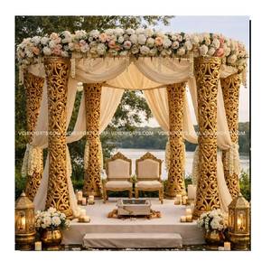 El Pabellón Mandap Golden Heritage con estructura de decoración nupcial de lujo y calidad de exportación. - Product Image 1