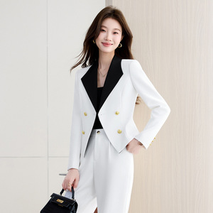 Women's Suit <b>Set</b> White Black Two Piece <b>Office</b> Lady Three Quarter Sleeve Anti Wrinkle Business Daily Wear - Product Image 4