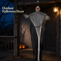 SIPKLR - Squelette fantôme suspendu pour Halloween, 47 pouces, avec yeux rouges lumineux et chaînes, accessoire effrayant pour la décoration extérieure de la cour et de la maison hantée