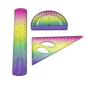 Ensemble de 3 règles géométriques en plastique souple, dégradé de couleurs, 20 cm (8 pouces), règle droite, règle triangulaire, rapporteur, règle de sécurité pour la géométrie et les mathématiques - Product Image 3