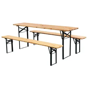 3-टुकड़ा पोर्टेबल तह पिकनिक बियर टेबल बैठने के साथ सेट लकड़ी के शीर्ष आँगन आउटडोर गतिविधियों के लिए पिकनिक टेबल उद्यान उपयोग