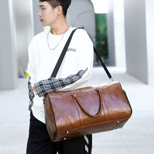 2024 High-End <strong>Men's</strong> PU <strong>Leather</strong> Duffel Travel Gym Bag With Shoe Compartment Fashionable Zipper Closure For Outdoor Sports - Product Image 2