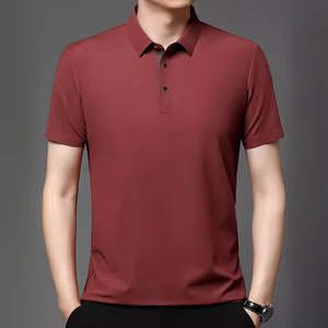 เสื้อโปโลแขนสั้นผ้าไหมน้ำแข็งสำหรับผู้ชายสีทึบผ้าบางสวมใส่สบายเสื้อโปโลลำลองสำหรับธุรกิจฤดูร้อน - Product Image 3