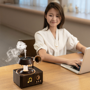 2026 nouveau Unique ménage Gramophone haut-parleur blanc bruit rotatif goutte de pluie humidificateur 7 couleur Led huile essentielle diffuseur d'arôme - Product Image 4