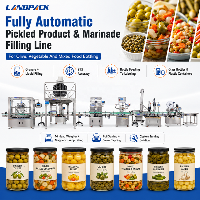 Gherkins Granule Particle Solid Liquid Pickle Vegetable Marinated Pickled Cucumber Olive Fruit Bottling Filling Line Machine