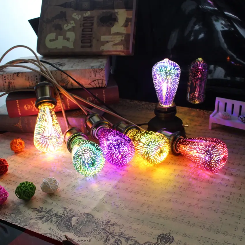 Beautiful Colorful Fancy LED 3D Light Bulb E27 B22 E26 For Holiday Festival Hotel Bar Birthday Decoration Vintage Art Bulb