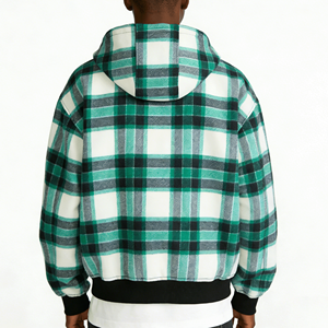 Sudadera con Capucha Personalizada 100% Algodón <span class=keywords><strong>para</strong></span> Hombre, Diseño Reversible de Franela Doble a Cuadros con Cremallera, Estilo Vintage Lavado a la Piedra, Moda Urbana - Product Image 3