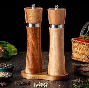 Acacia Solid Wood Manual <b>Pepper</b> Mill Salt <b>Grinder</b> Cylindrical Bamboo Base Set Custom Logo Black <b>Pepper</b> Powder Sea Salt Grinding - Product Image 6