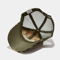 Proveedor chino Gorras de béisbol de camuflaje desgastadas con parche de logotipo bordado Sombrero de camionero personalizado y ala curva con malla