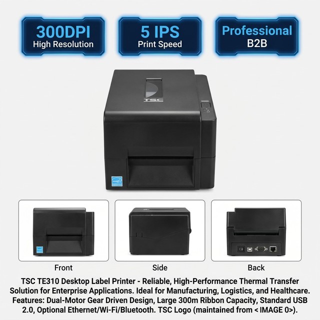 For TE200 TE244 TE310 110mm 300dpi Thermal Transfer Self-adhesive Barcode Label Printer USB Interface Industrial-Grade 1-Year