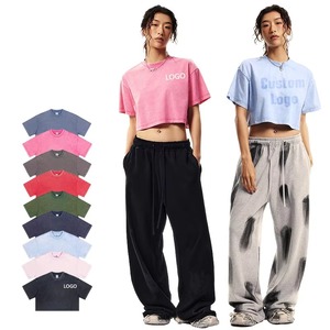Customized baggy pants and crop women's shirt <b>set</b> cotton/polyester breathable plus size customized outdoor <b>set</b> - Product Image 2