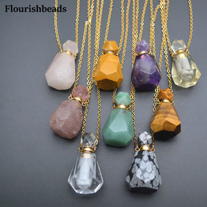 Collar difusor de Aroma facetado de piedras preciosas naturales con <span class=keywords><strong>Mini</strong></span> botella de Perfume Cadena de eslabones colgantes de piedra para aniversario - Product Image 1