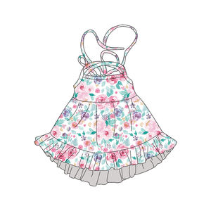 Neuankömmling Blumen druck Neuankömmling Kinder Mädchen Boutique Krawatte Halfter Blumen kleid <span class=keywords><strong>2</strong></span>-8 Jahre alt Anpassbar - Product Image 3