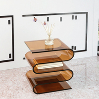 Table d'appoint moderne en acrylique transparent en forme de S, table de chevet multi-niveaux pour salon, canapé, chambre à coucher, appartement