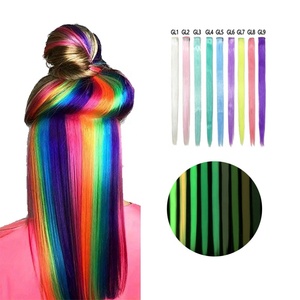 Tóc giả thẳng phát sáng trong bóng tối 20 inch, nhiều màu sắc, chất liệu tổng hợp, kẹp tóc 1 chiếc dành cho nữ - Product Image 1