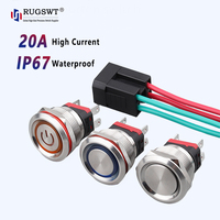 Interrupteur à bouton-poussoir industriel 25 mm, 10 A, courant élevé, LED rouge/vert/bleu, éclairage IP65, à enclenchement momentané/continu