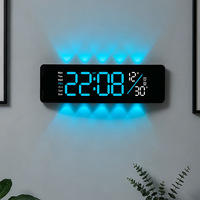 Jam Dinding LED Modern Gantung Baru, Lampu RGB Digital, Jam Alarm LED Senyap untuk Ruang Tamu Kamar Tidur, Logo Custom