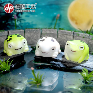 Figurine miniature de grenouille en résine, vert et jaune terreux, pour décoration de maison, paysage de bassin de bureau - Product Image 3