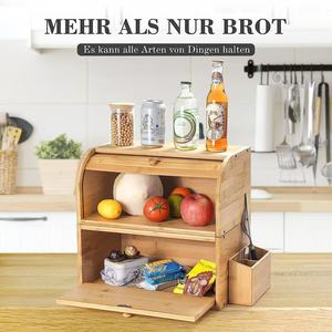 Wooden Bread Box 38x25x36cm Double Layer Storage <b>Kitchen</b> Food Container - Product Image 3