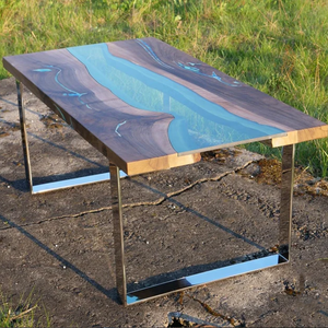 Tavolo da pranzo in resina epossidica con bordo e fiume tavolo da pranzo - Product Image 4