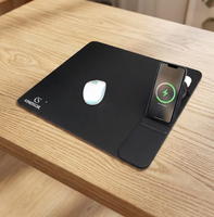 Tapis de souris pliable 3-en-1 en verre trempé et cuir PU avec charge sans fil 15W à charge rapide pour smartphone/montre/écouteurs Gaming