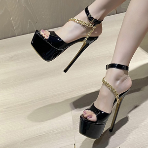 Sandalias de Mujer 2024, Estilo Europeo y Americano, Tacón Alto Delgado, Plataforma Impermeable, Dos Formas de Usar, Decoración de Cadena - Product Image 3