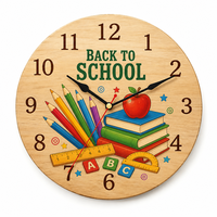 Horloge murale en bois imprimée aux couleurs vives 25x25cm, motif festif sans bordure, horloge ronde suspendue, décoration intérieure, vente en gros, personnalisable
