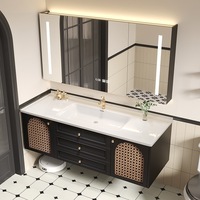 Meuble-lavabo flottant moderne américain de 48 à 60 pouces, style Shaker, avec armoire de rangement d'angle, étanche pour salle de bain