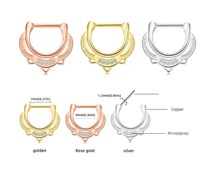 Anneau <span class=keywords><strong>de</strong></span> <span class=keywords><strong>nez</strong></span> double en acier inoxydable massif plaqué or, style <span class=keywords><strong>indien</strong></span>, avec strass et chaînes noires pendantes, modèle droit - Product Image 6